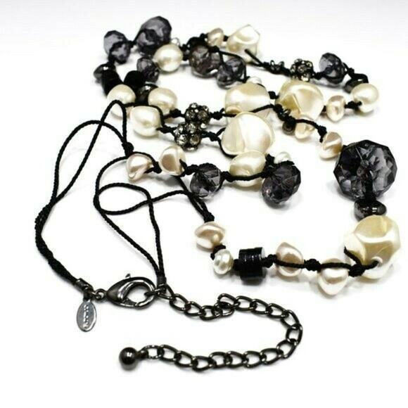 Chico’s Long Beaded Necklace Pearls Rhinestones Smoky Beads 47 Inches - Picture 5 of 8